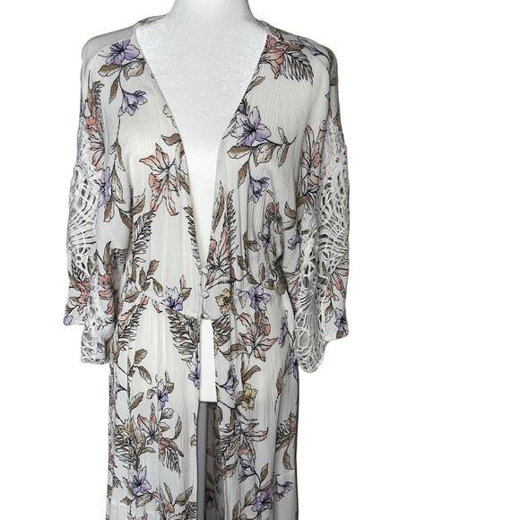 L.I.F.E Life Is For Eternity Floral Beach Cover Up Full Length Duster Size Large - Picture 2 of 13